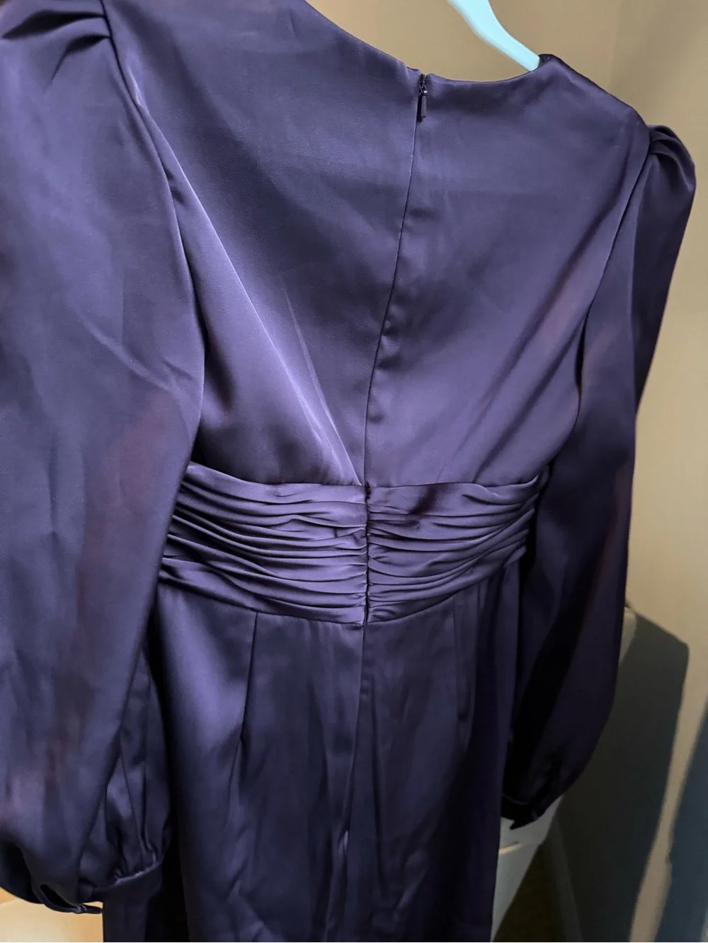 NWOT Mac Duggal Plunging Satin Jumpsuit in Plum